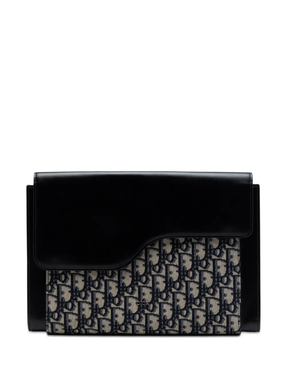 2024 Oblique Canvas and Leather Saddle Flap Portfolio Pouch clutch bag