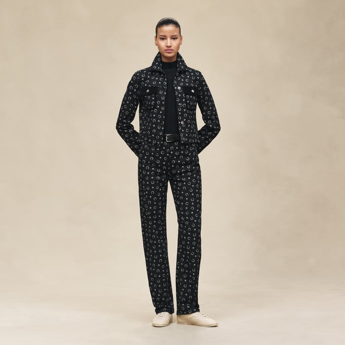 Noir Veste Inspiration Denim Imprimé « porte-bonheur Bandana »