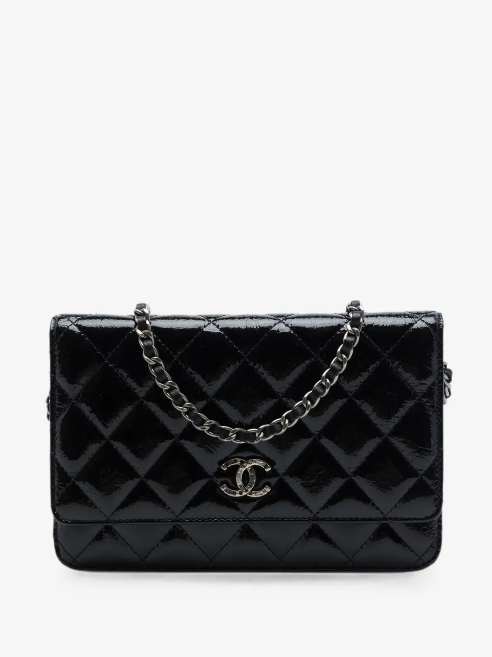 2014 Paris Dallas CC Quilted Patent Goatskin Wallet on Chain crossbody bag