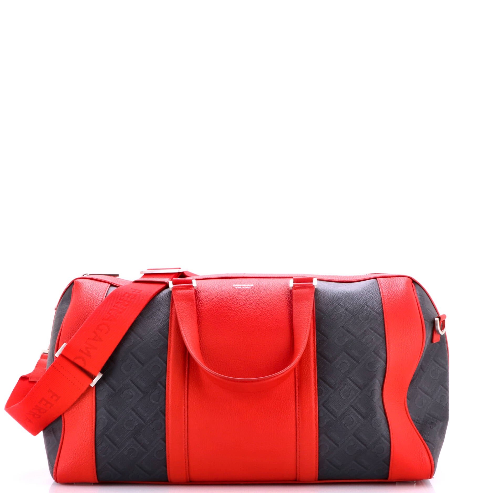 Ferragamo Convertible Duffle Bag Printed Coated Canvas and Leather Large