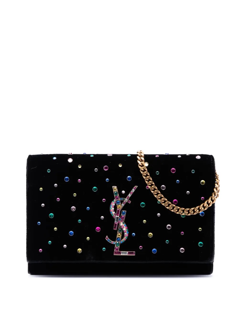 2018 Crystal Embellished Velvet Monogram Kate Wallet On Chain crossbody bag