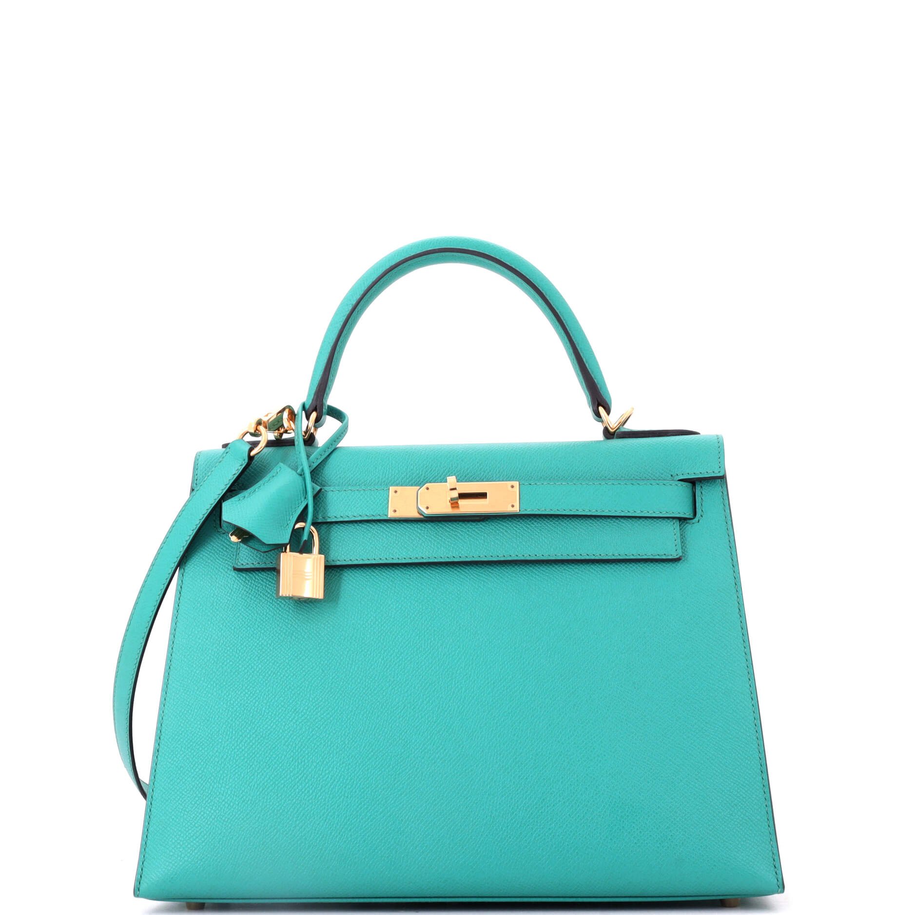Kelly Handbag Bleu Paon Epsom with Gold Hardware 28
