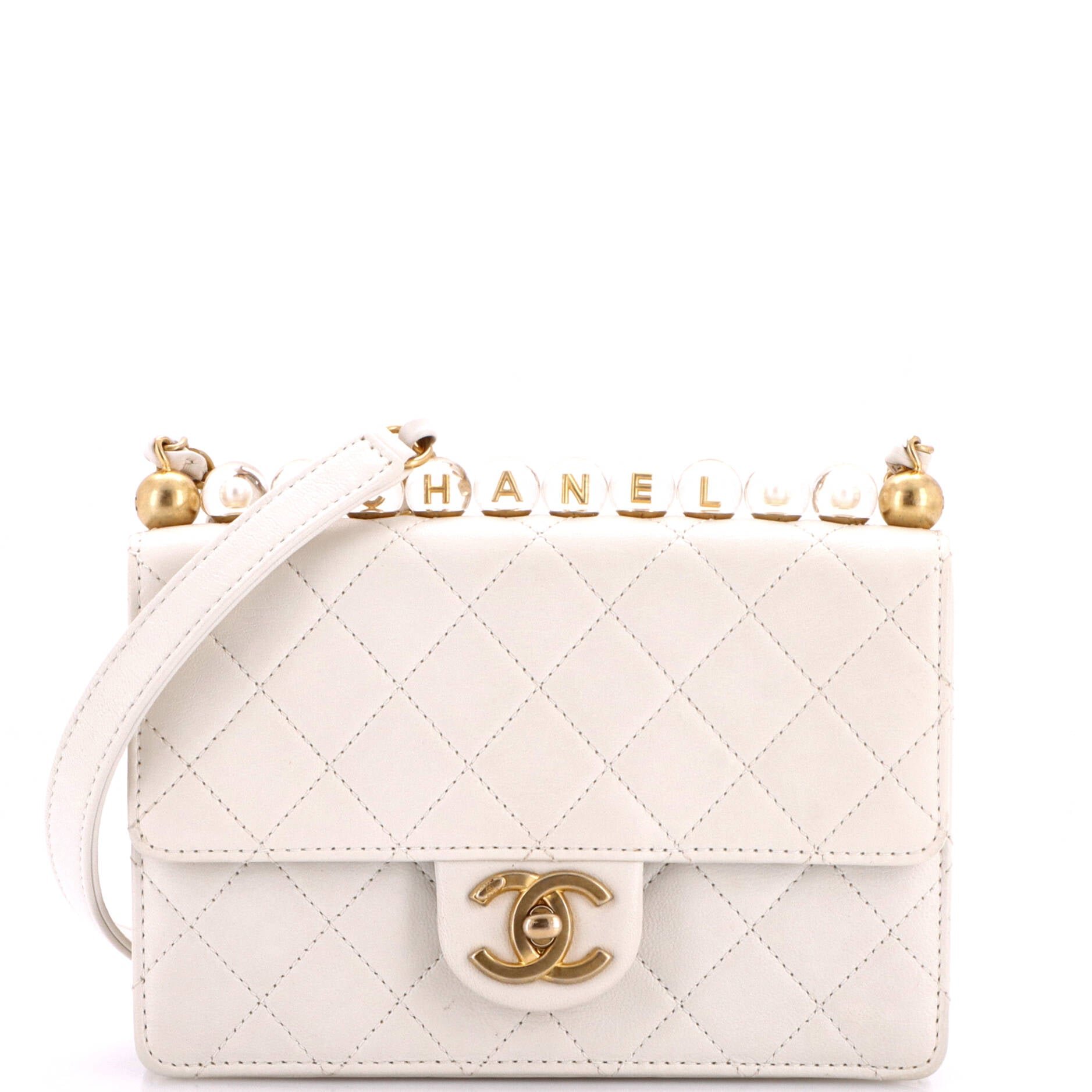 Chic Pearls Flap Bag Quilted Goatskin with Acrylic Beads Small