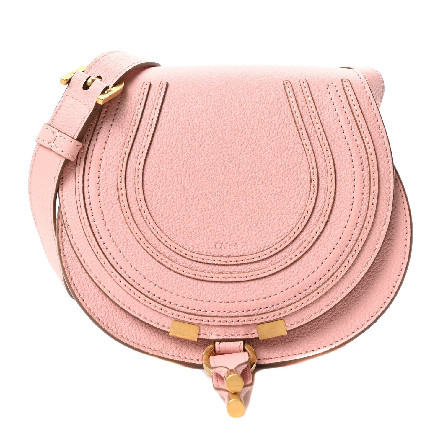 Chloe Grained Calfskin Small Marcie Saddle Bag Blossom Pink