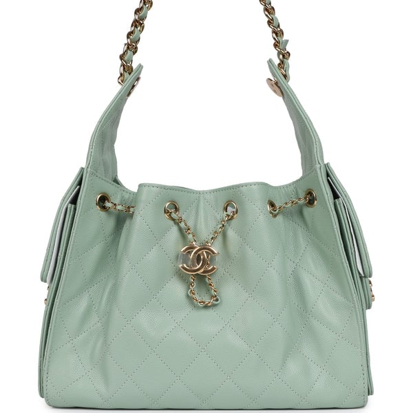 Chanel Small 25 Hobo Bag Light Green Caviar Gold Hardware
