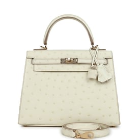Hermes Hermes Special Order (HSS) Kelly Sellier 25 Nata Verso Ostrich Permabrass Hardware