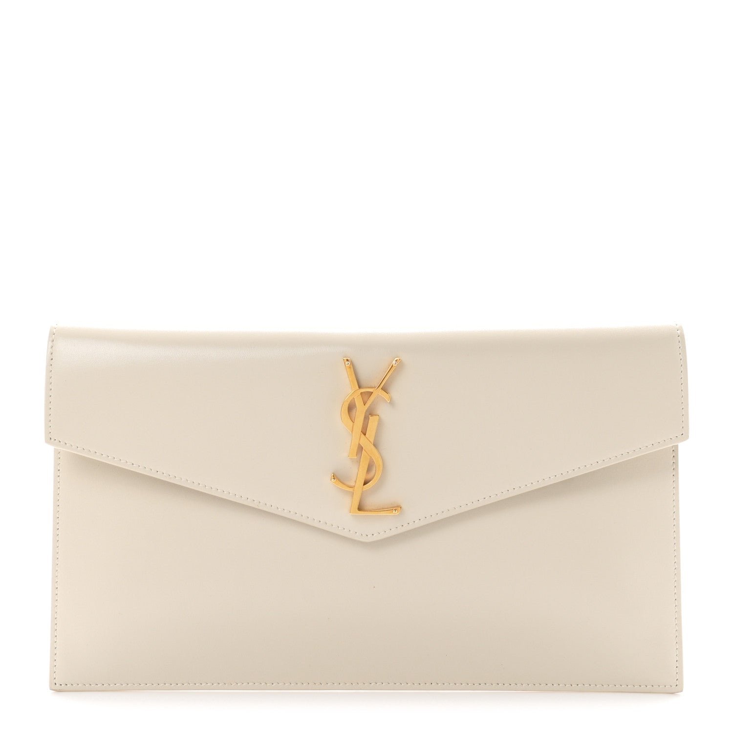 Saint Laurent Smooth Shiny Calfskin Uptown Pouch Crema Soft