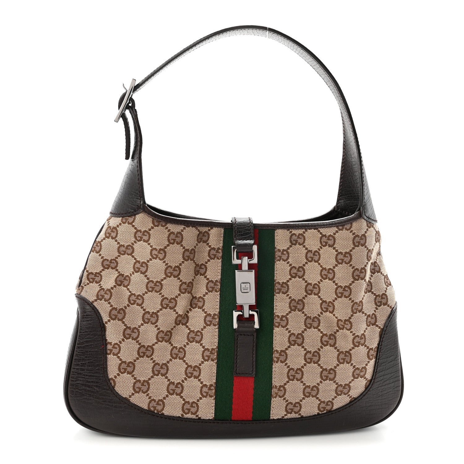Gucci Monogram Web Jackie O Hobo Dark Brown