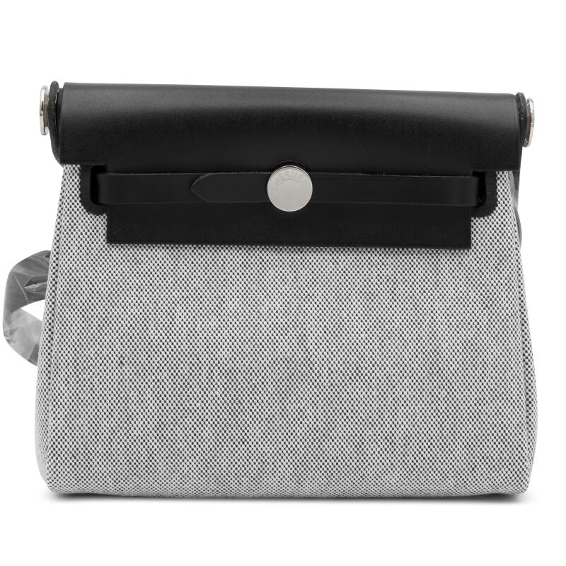 Hermes Black Vache Hunter and Ecru Toile Mini Herbag Zip 20 Palladium Hardware, 2025