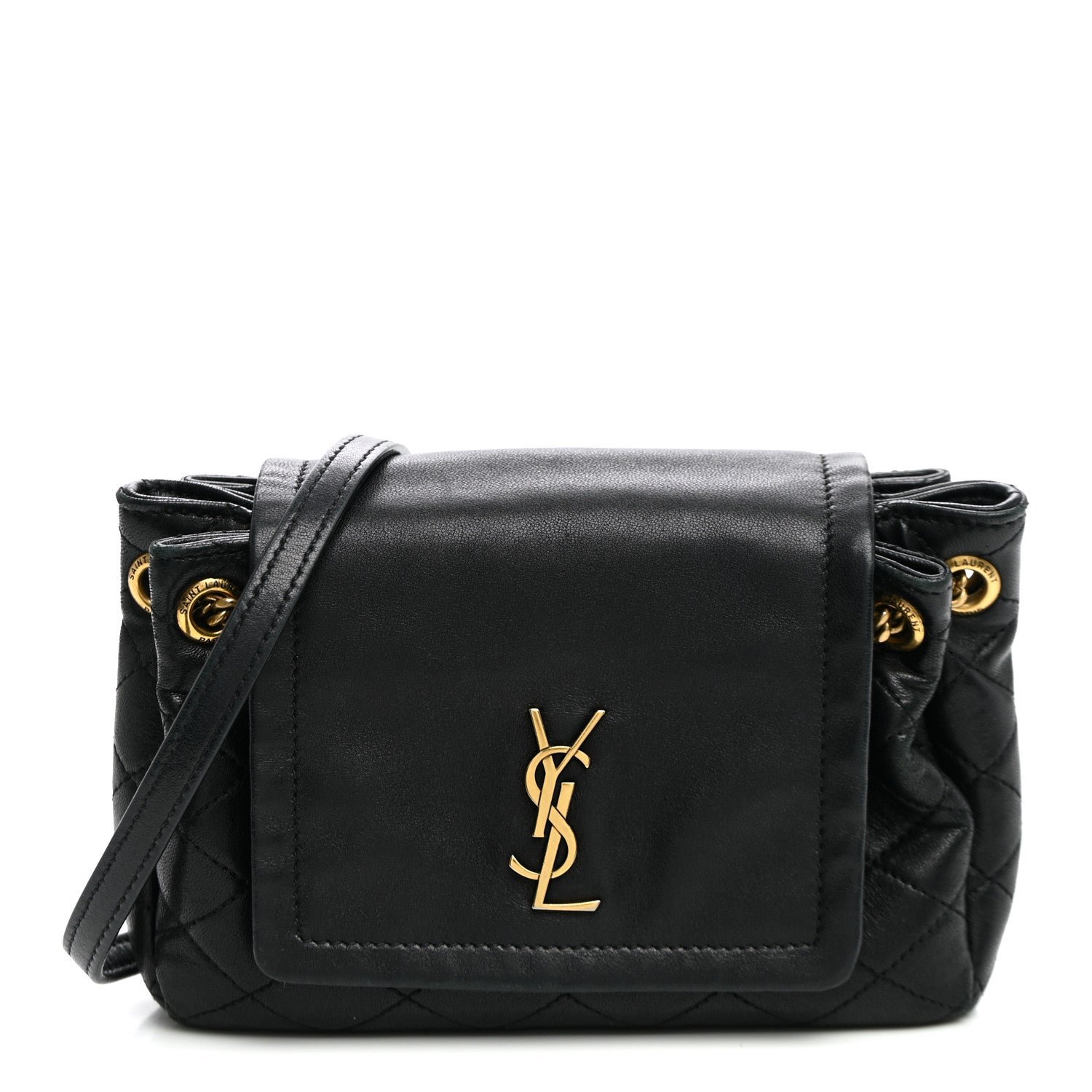 Saint Laurent Lambskin Quilted Monogram Mini Nolita Black