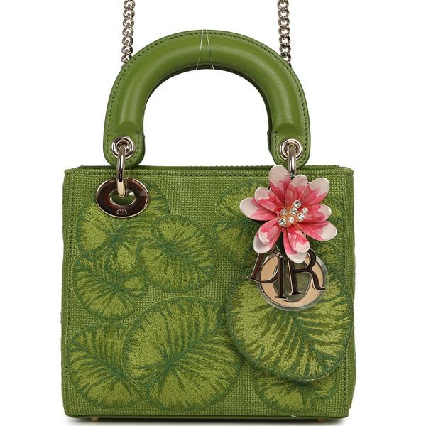 Christian Dior Mini Lady Dior Bag "Water Lily" Green, Multicolored Embroidered Light Gold Hardware