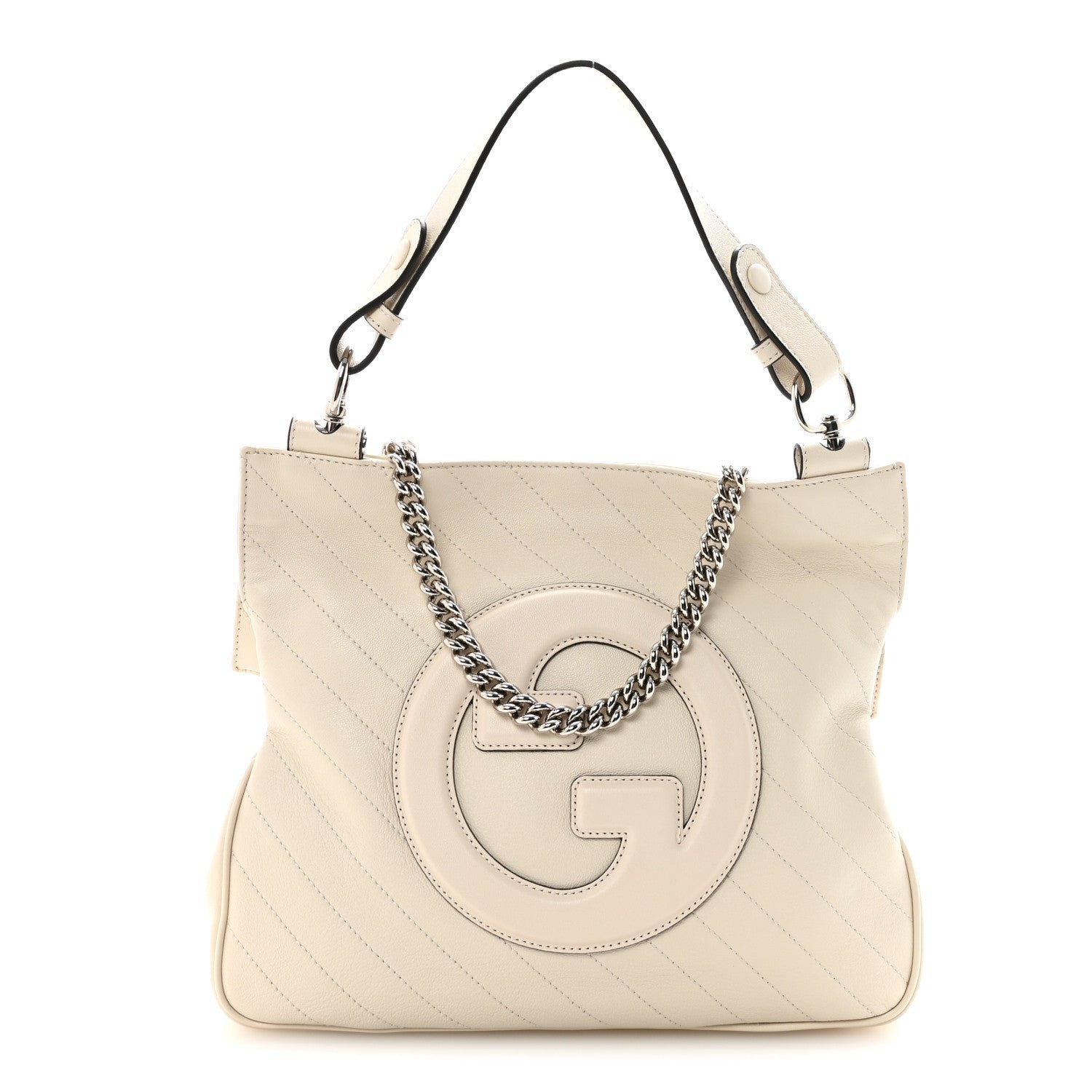 Gucci Sakai Be Green Calfskin Diagonal Stitched Small Blondie Tote Mystic White