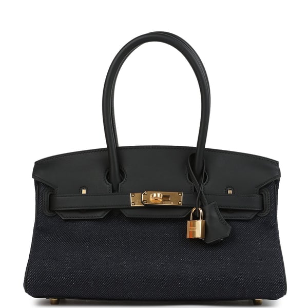 Hermes Hermes Shoulder Birkin Light 29 Black Swift and Bleu Indigo Denim Gold Hardware