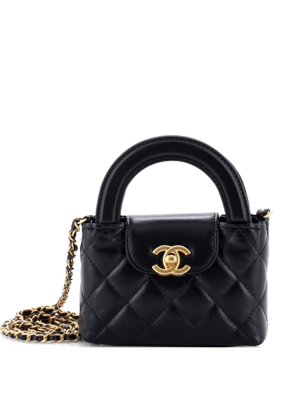 Kelly Top Handle Shopping Bag Quilted Shiny Aged Calfskin Nano crossbody bag