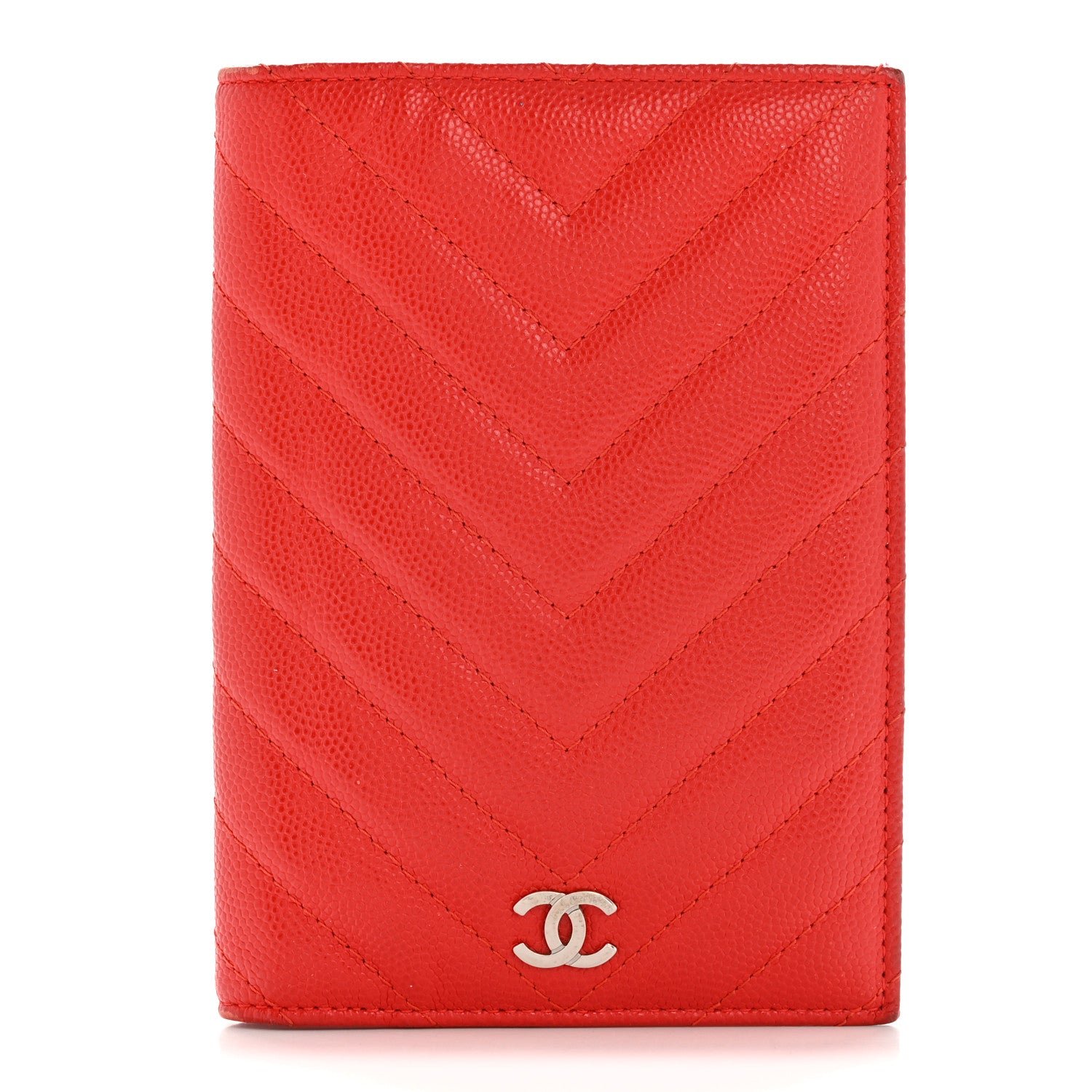 Chanel Caviar Chevron Quilted Passport Holder Red