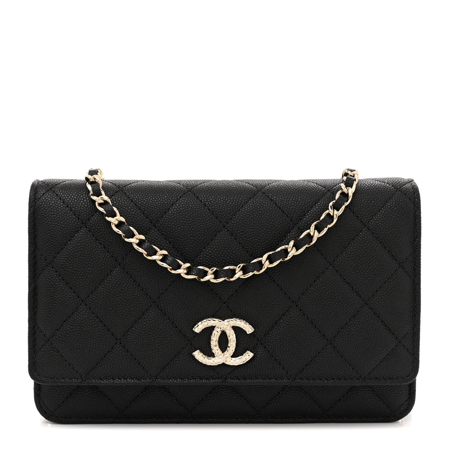 Chanel Caviar Quilted Studded CC Wallet on Chain WOC Black