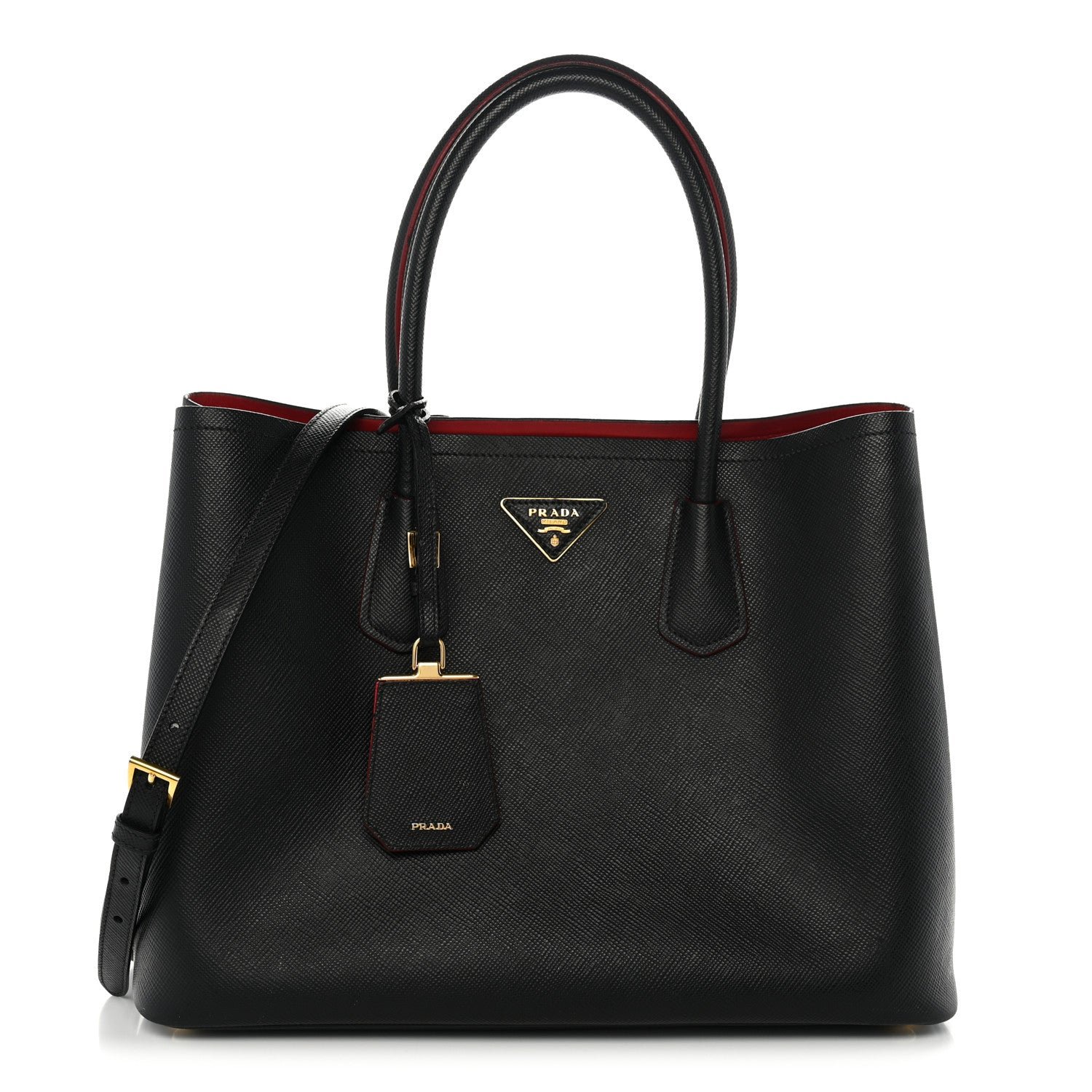 Prada Saffiano Cuir Large Double Bag Black Fuoco