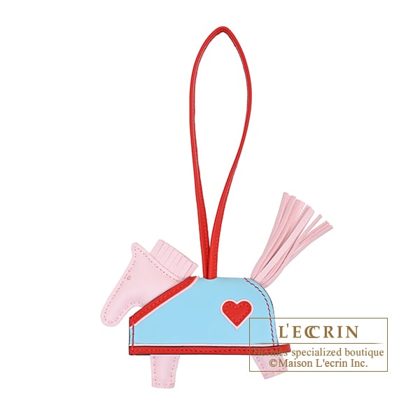 Hermes Rodeo charm Robeo Coeur PM Rose darling/Rouge radieux/Celeste Agneau/Swift leather