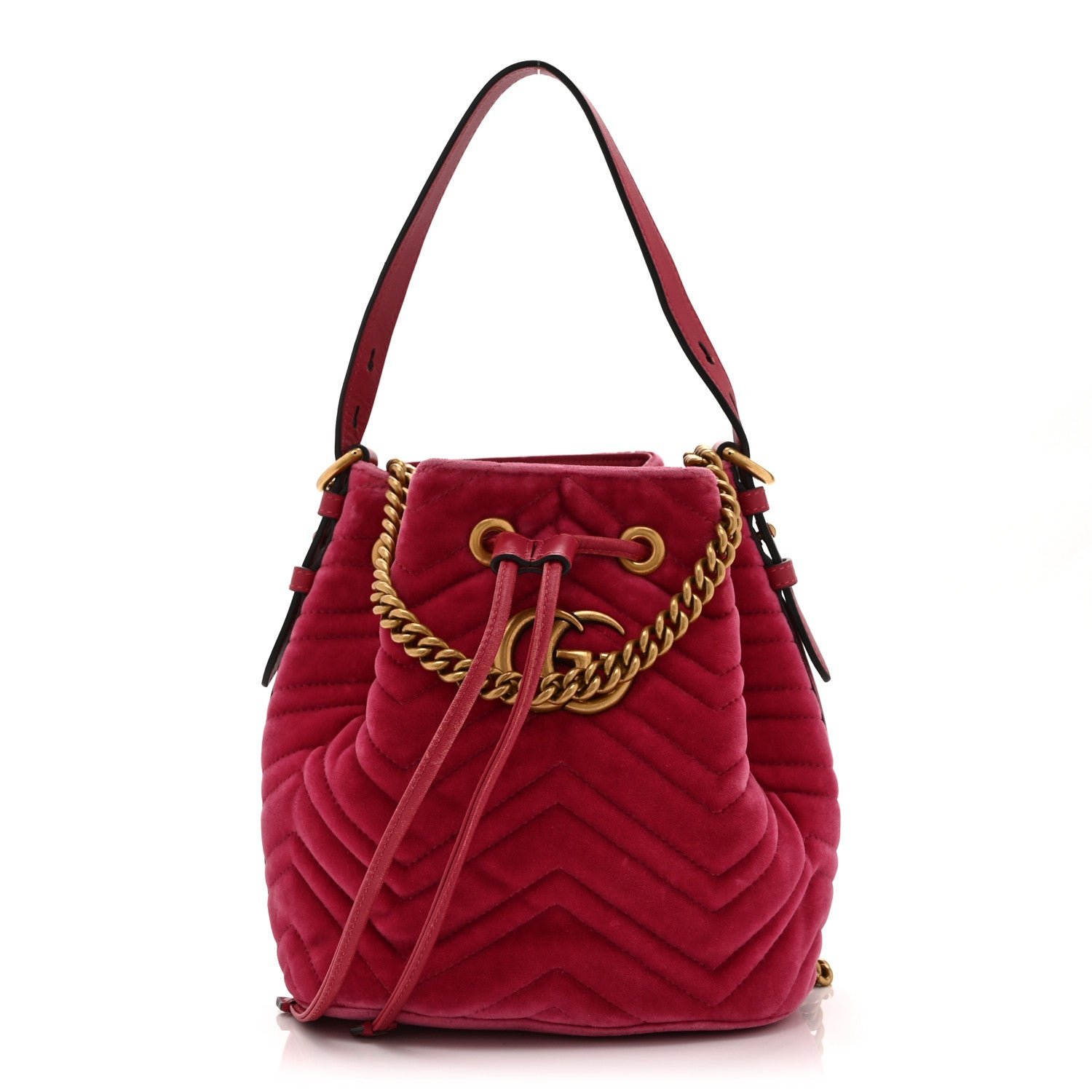 Gucci Velvet Matelasse GG Marmont Bucket Bag Light Raspberry Rose