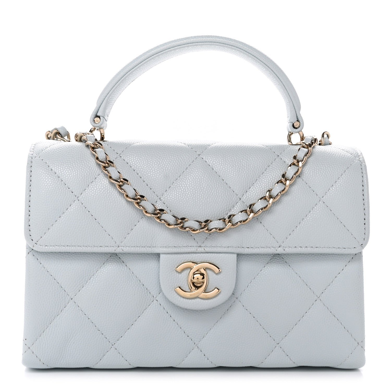 Chanel Caviar Quilted Mini Retro Twist Top Handle Flap Light Blue