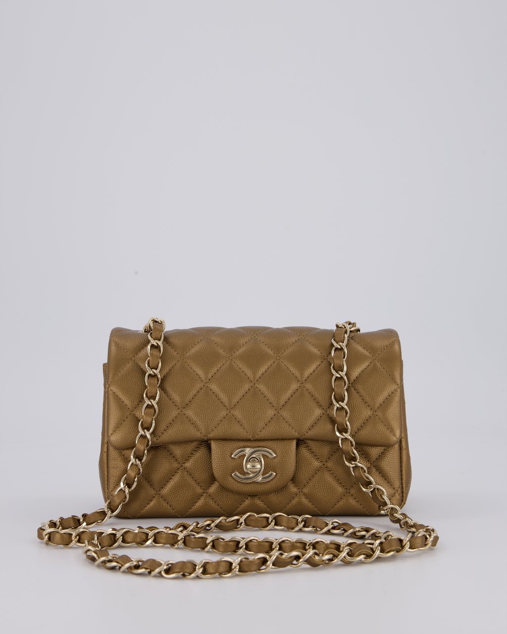 Chanel Gold Caviar Mini Rectangular Bag with Champagne Gold Hardware