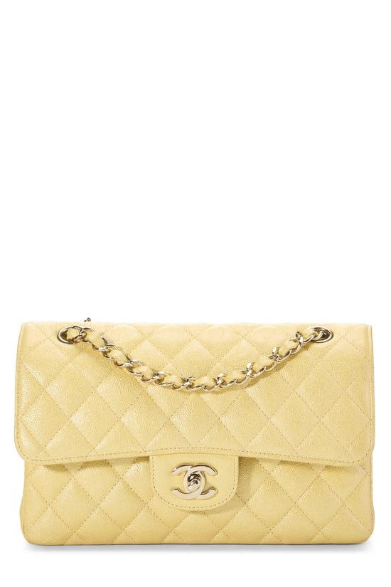 Iridescent Yellow Quilted Caviar Classic Double Flap Small