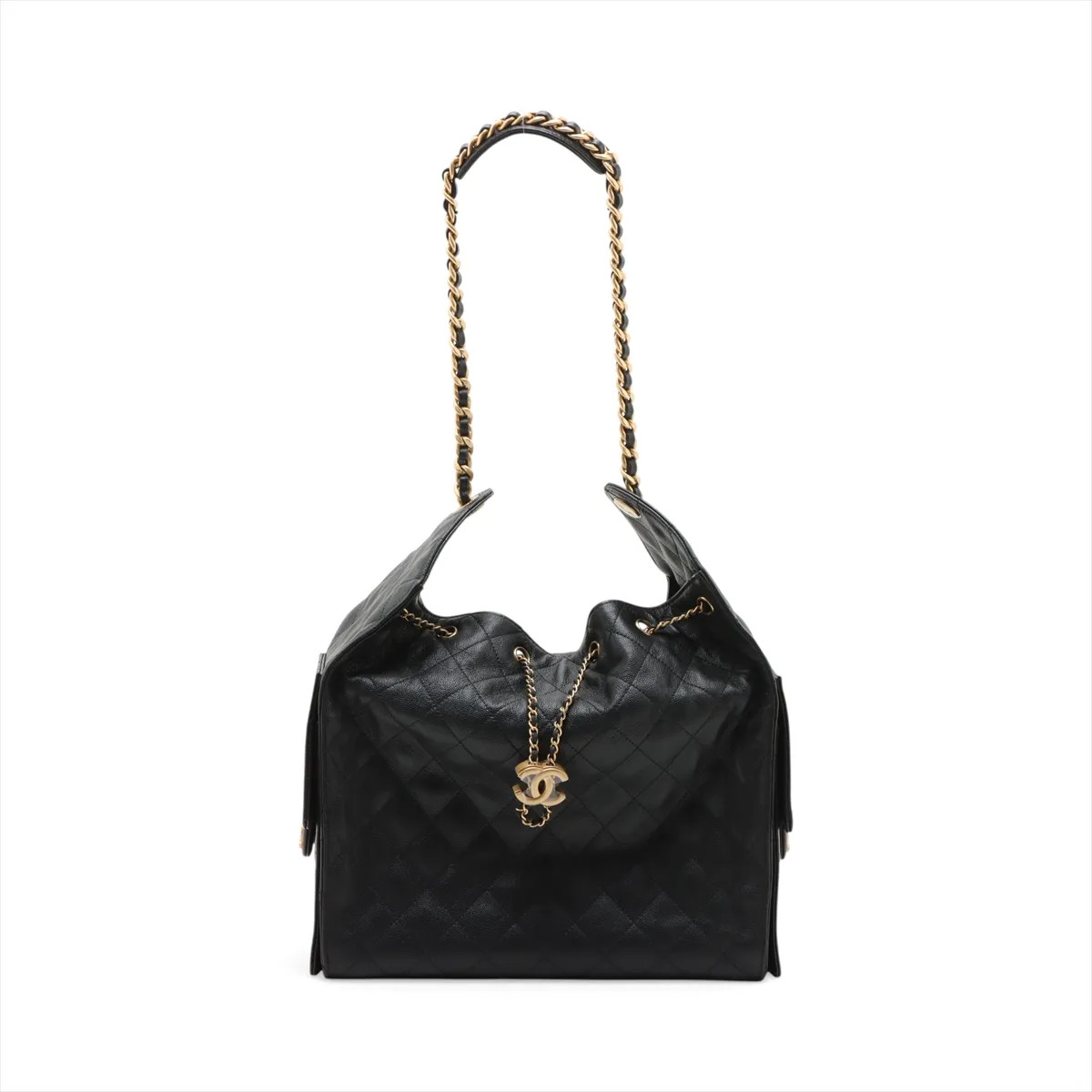 Chanel Chanel 25 Medium Caviar Skin Chain Shoulder Bag Black Gold Metal Fittings