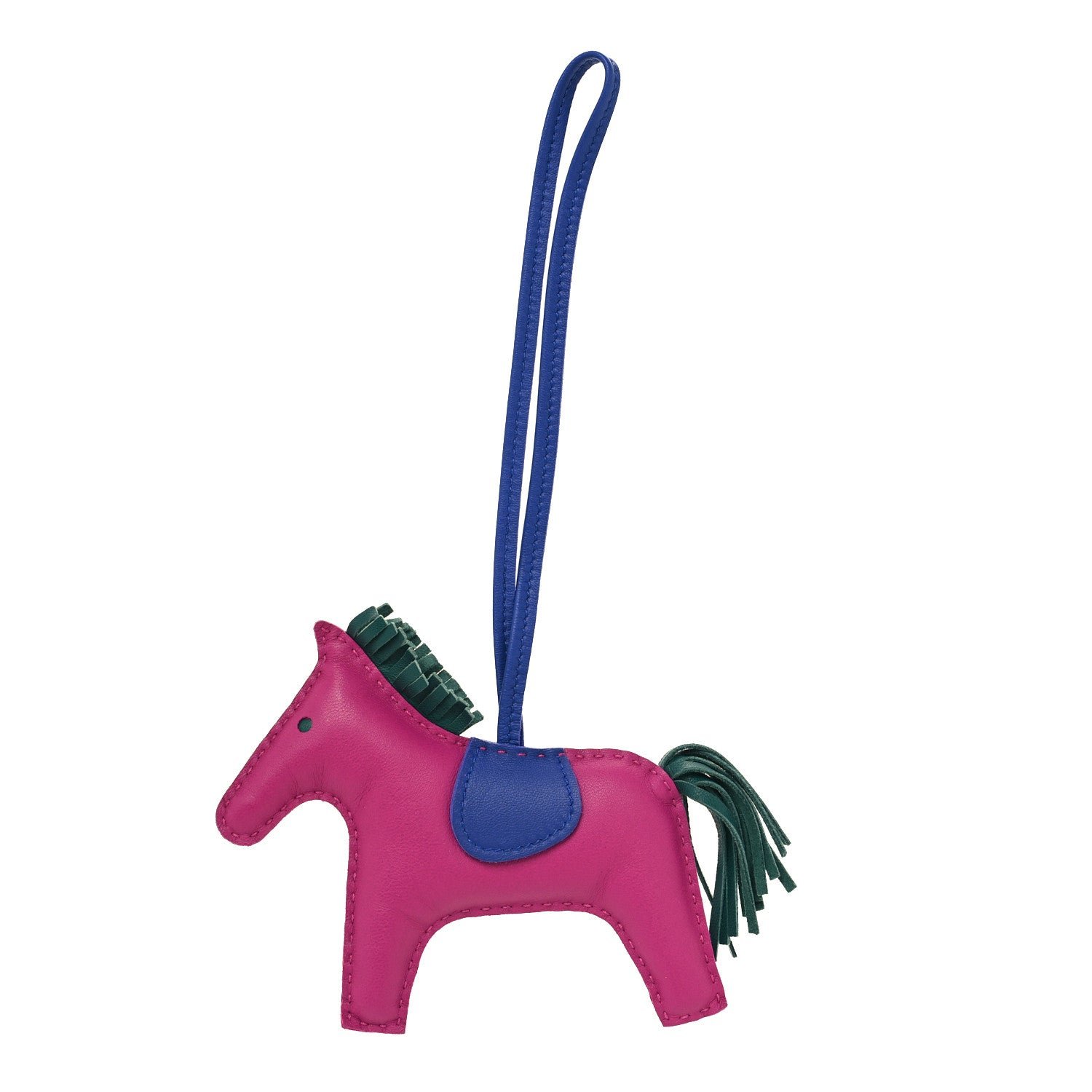 Hermes Milo Lambskin Grigri Rodeo Horse Bag Charm MM Rose Pourpre Malachite Bleu Electrique