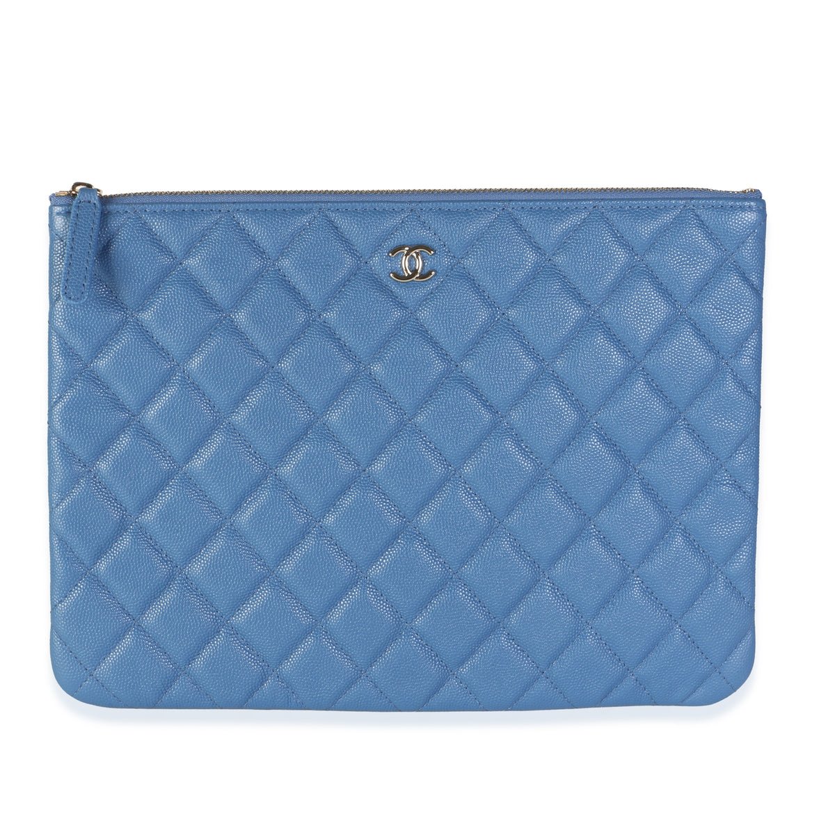 Blue Quilted Caviar Medium O Case Clutch