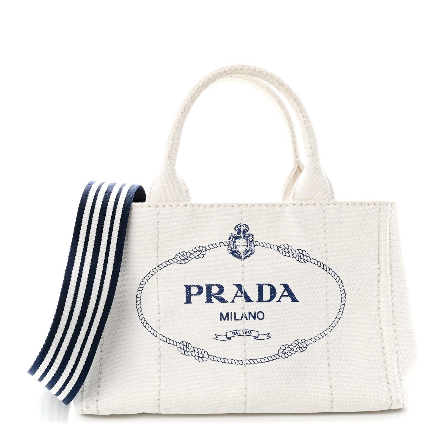 Prada Canapa Small Logo Tote White Blue