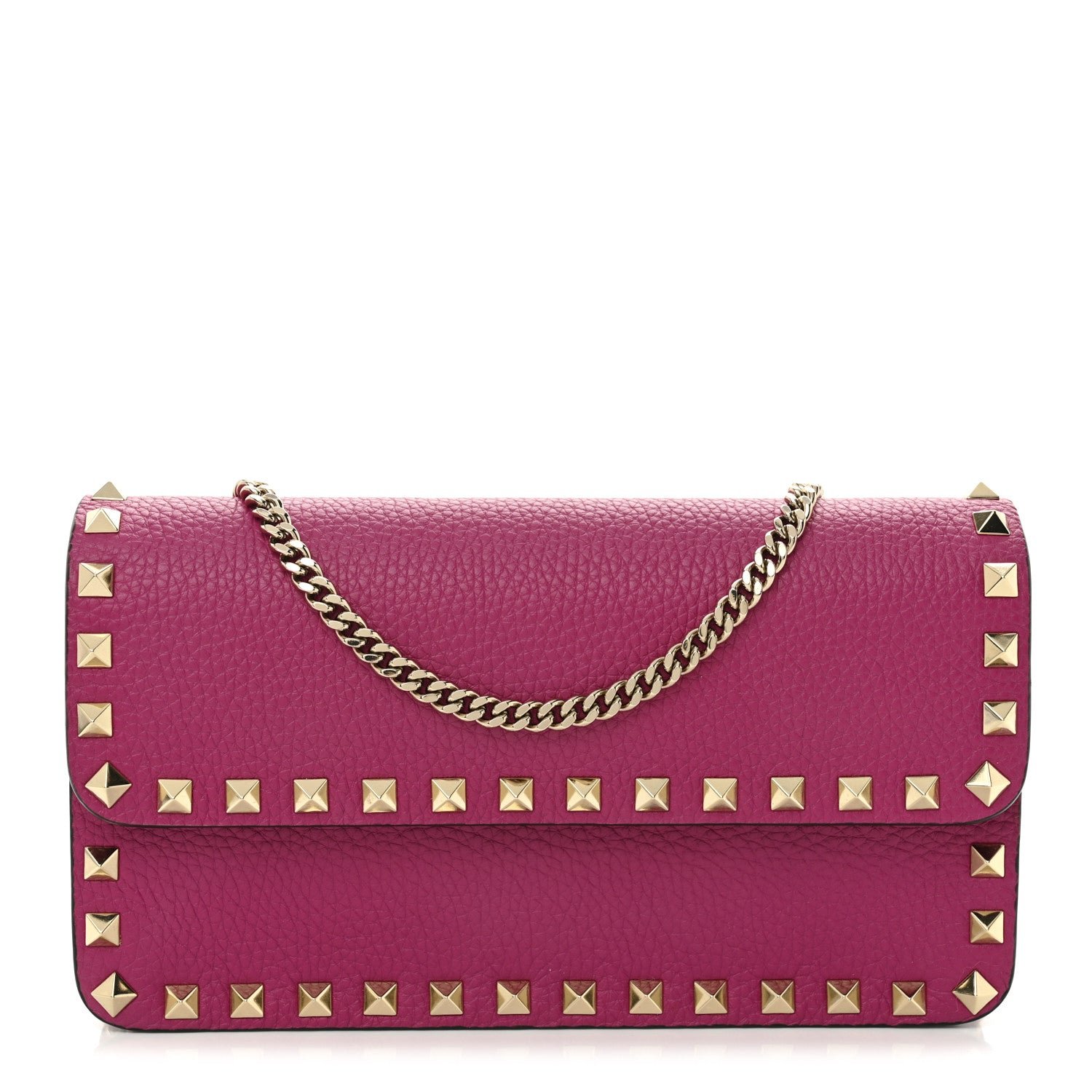Valentino Garavani Pebbled Calfskin Rockstud Flap Wallet On Chain Rose Violet