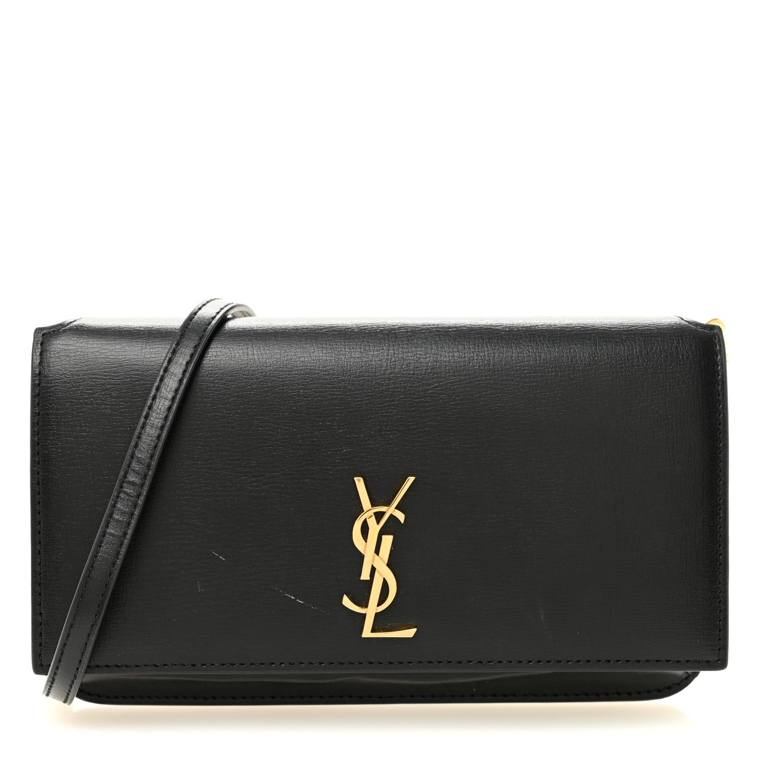 Saint Laurent Grained Calfskin Monogram Phone Holder Crossbody Black