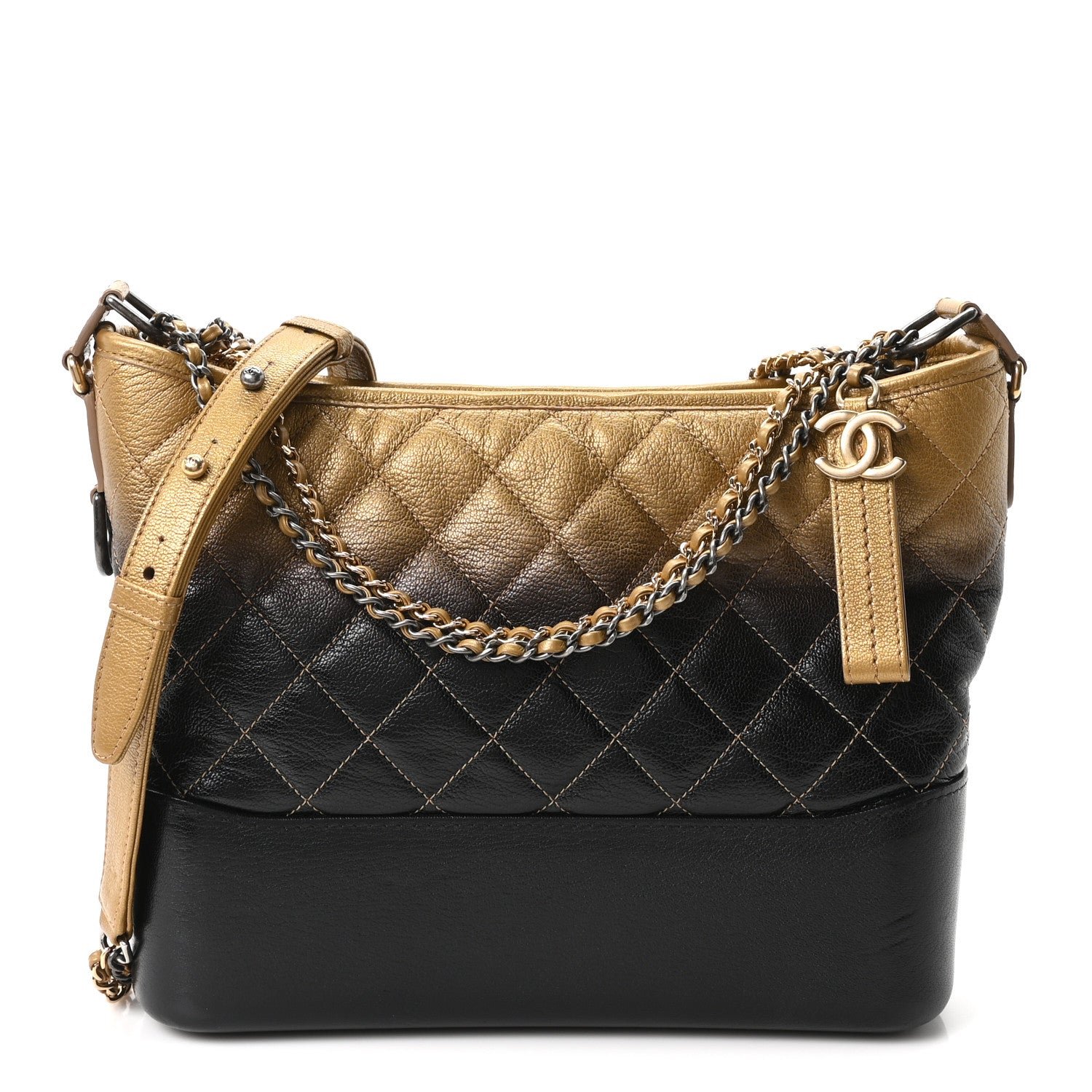 Chanel Metallic Goatskin Quilted Medium Gabrielle Hobo Dark Gold Bronze