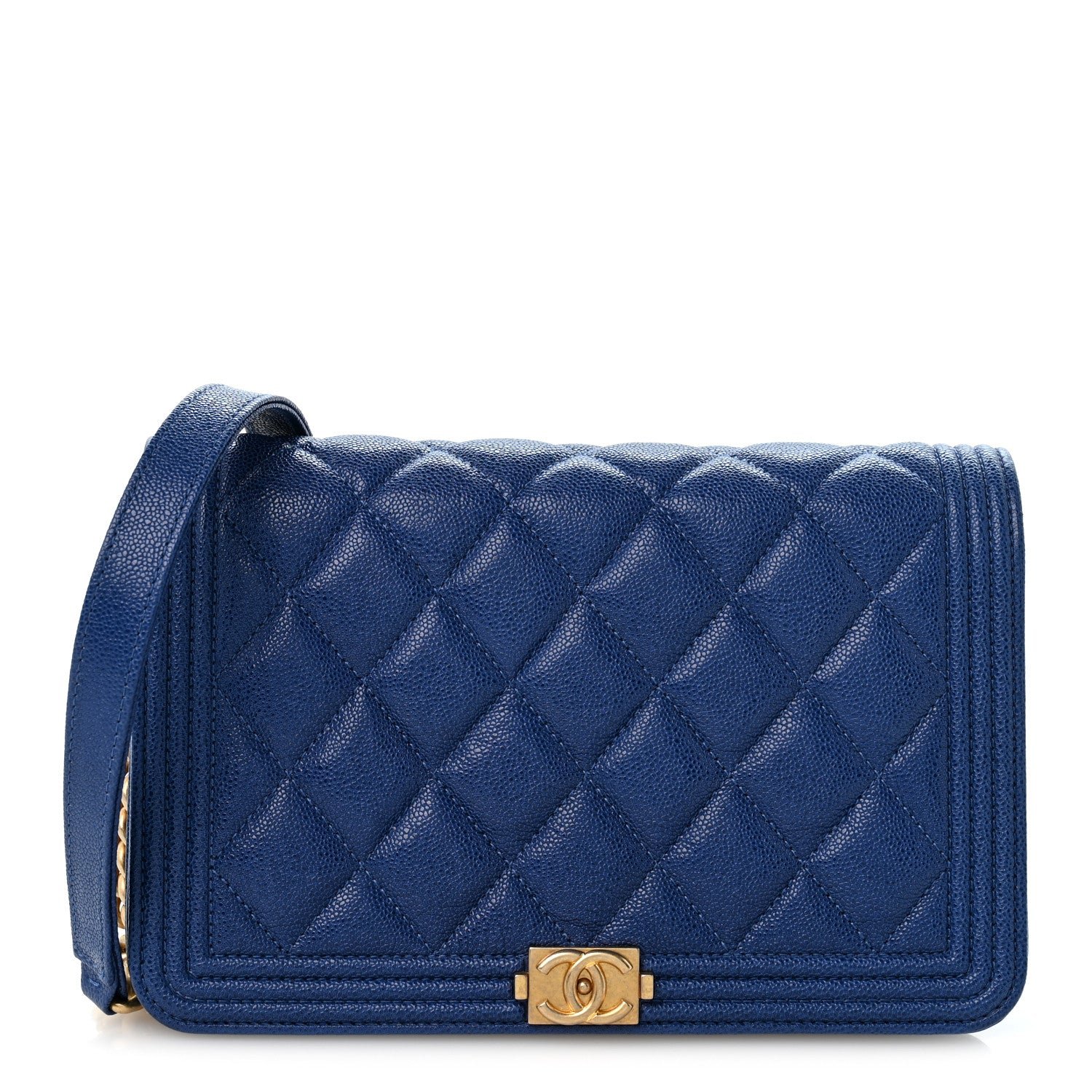 Chanel Caviar Quilted Boy Wallet On Chain WOC Dark Blue