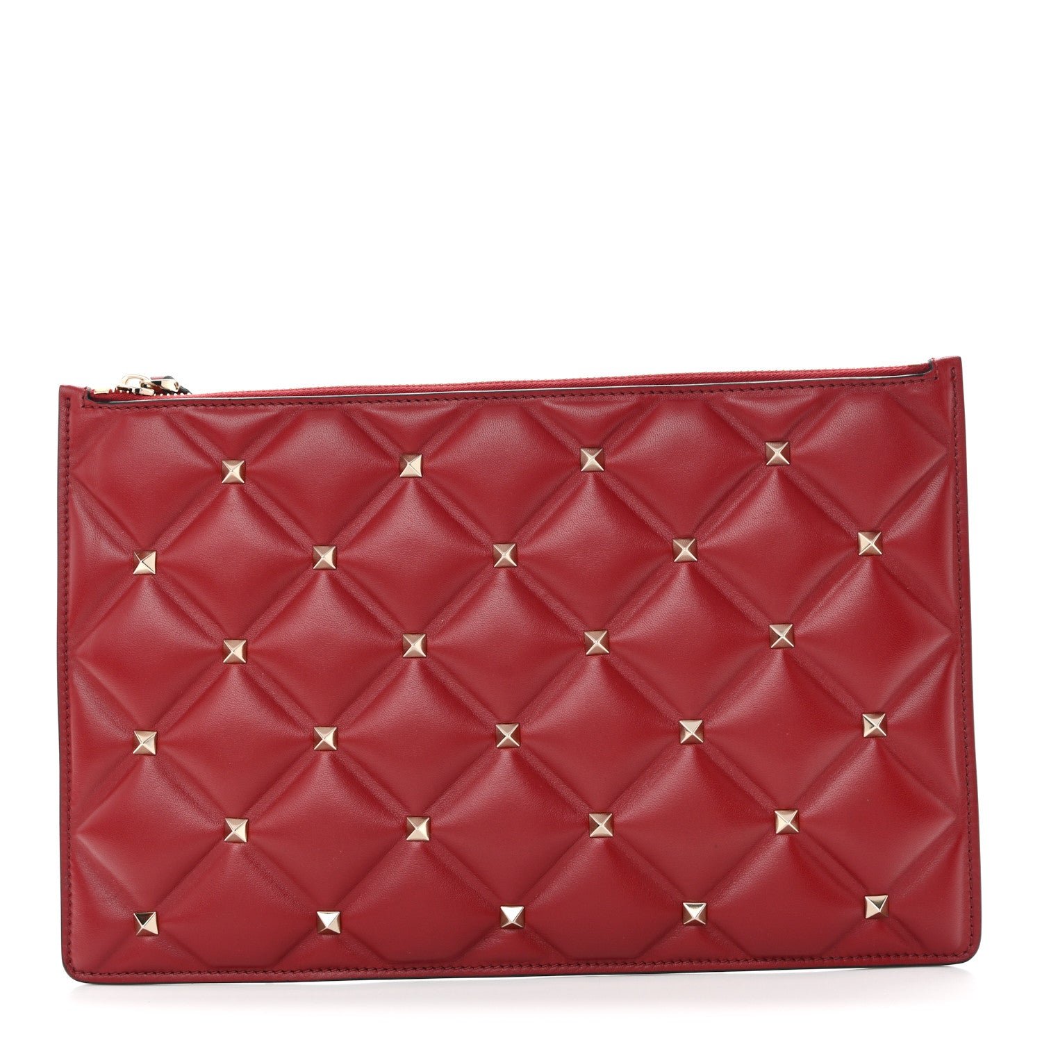 Valentino Garavani Valentino Garavani Nappa Large Candystud Flat Zip Pouch Rubino