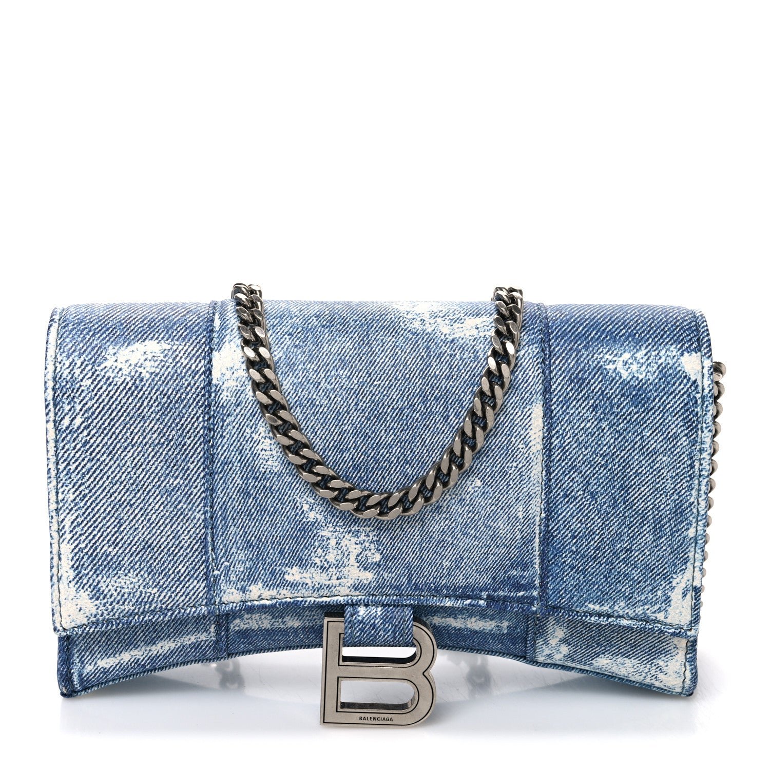 Balenciaga Nappa Denim Printed Hourglass Chain Bag Denim Blue