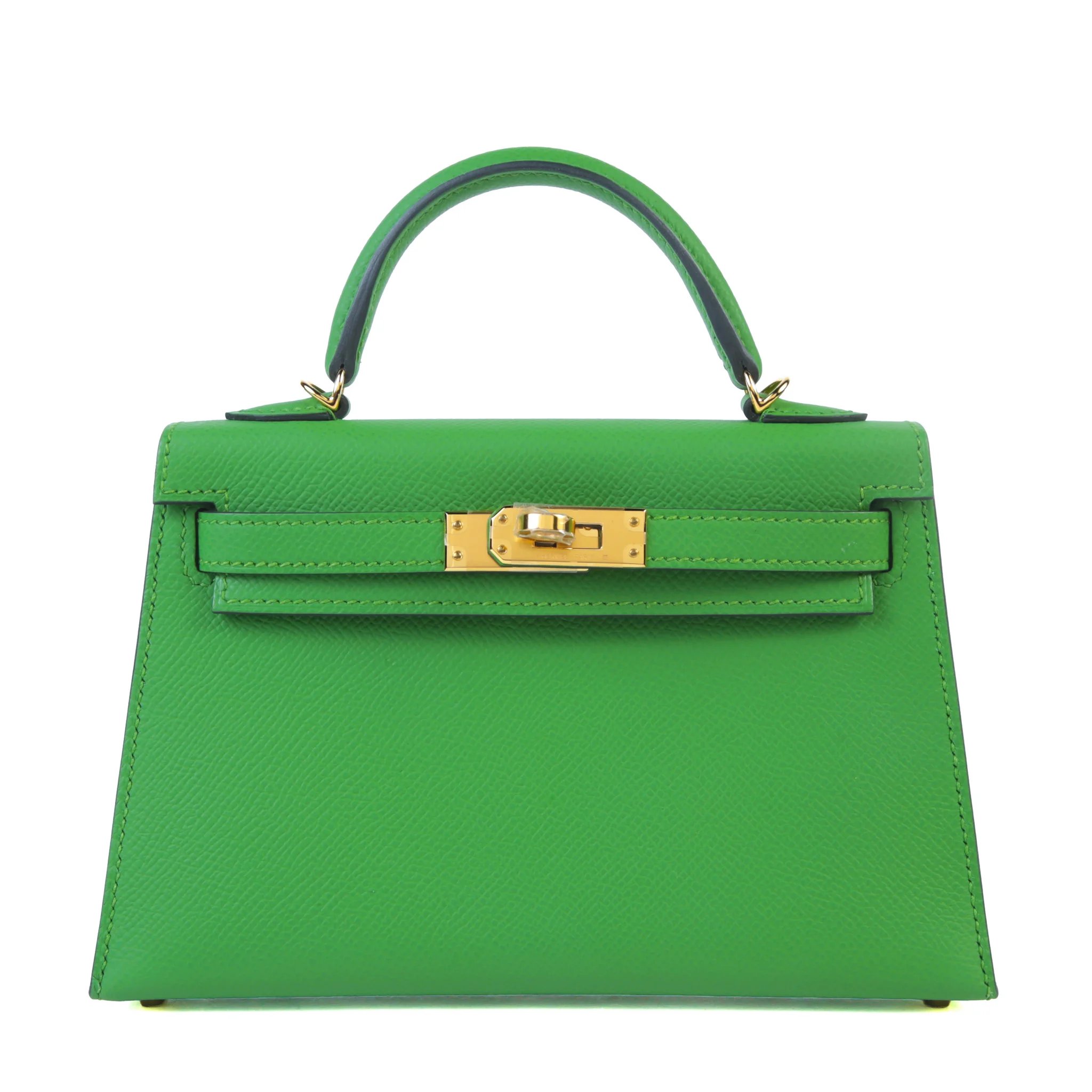 Unused ( Rank NS ) HERMÈS Mini Kelly II Vert Yucca (A8) Epsom Gold hardware B (2023)