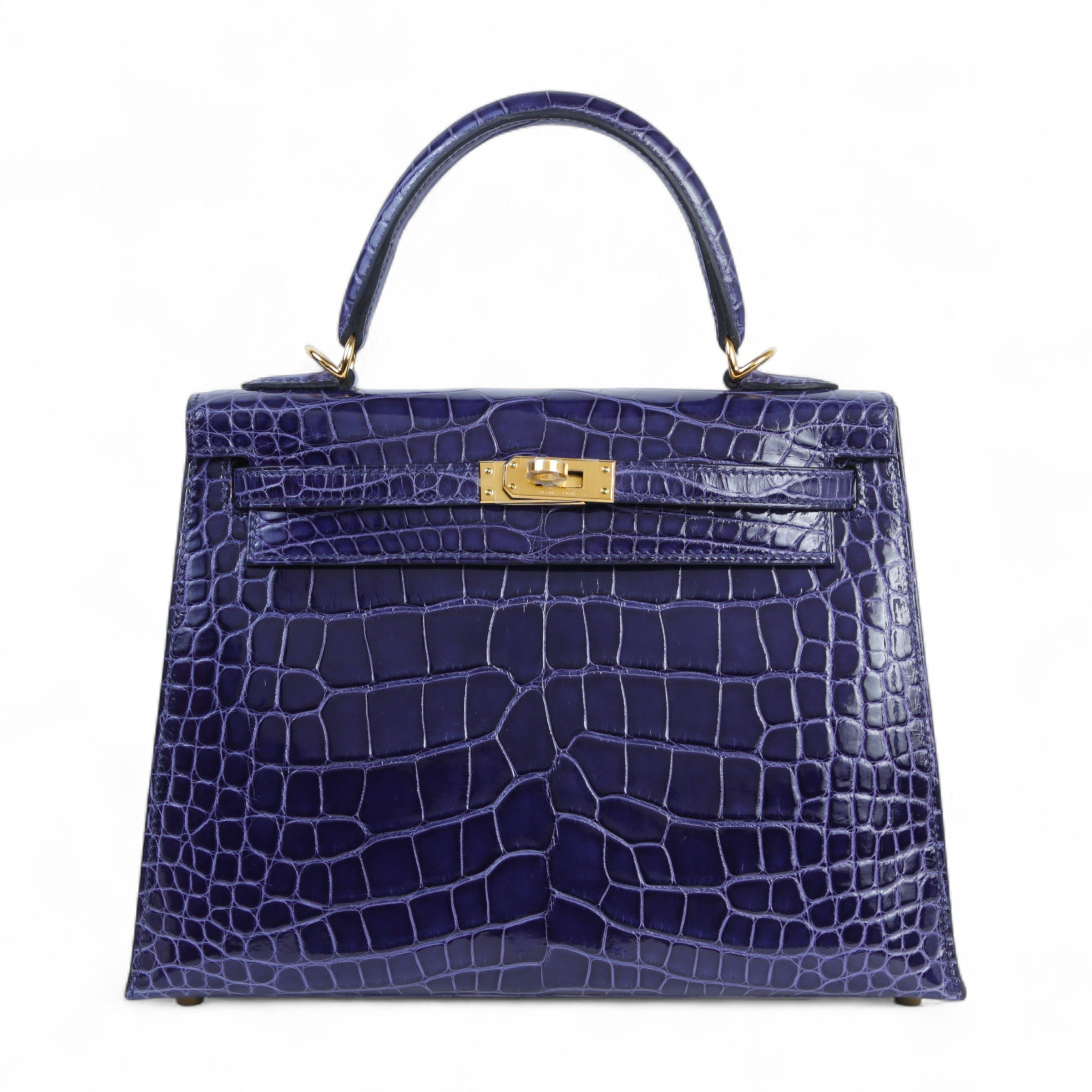 Hermes Unused ( Rank NS ) HERMÈS Kelly 25 Sellier Bleu Encre (M3) Shiny Alligator Gold hardware U (2022)