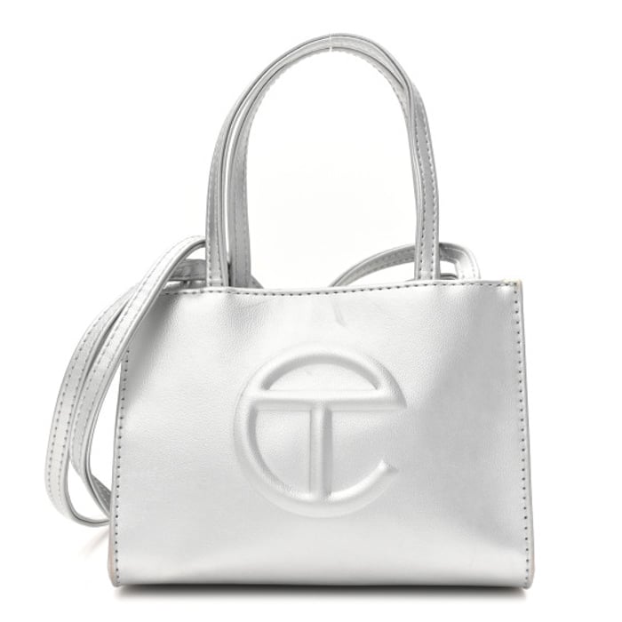 Telfar Metallic Vegan Leather Small Shopping Bag Silver