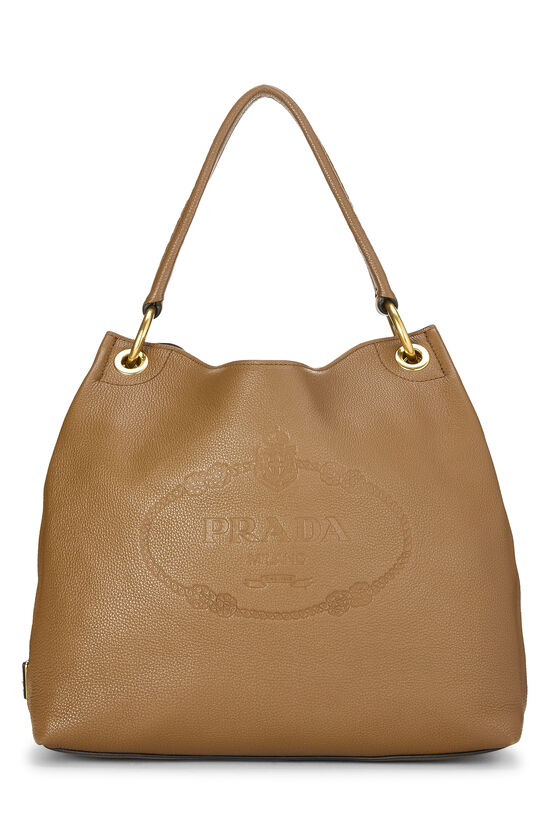 Prada Brown Vitello Daino Embossed Logo Tote
