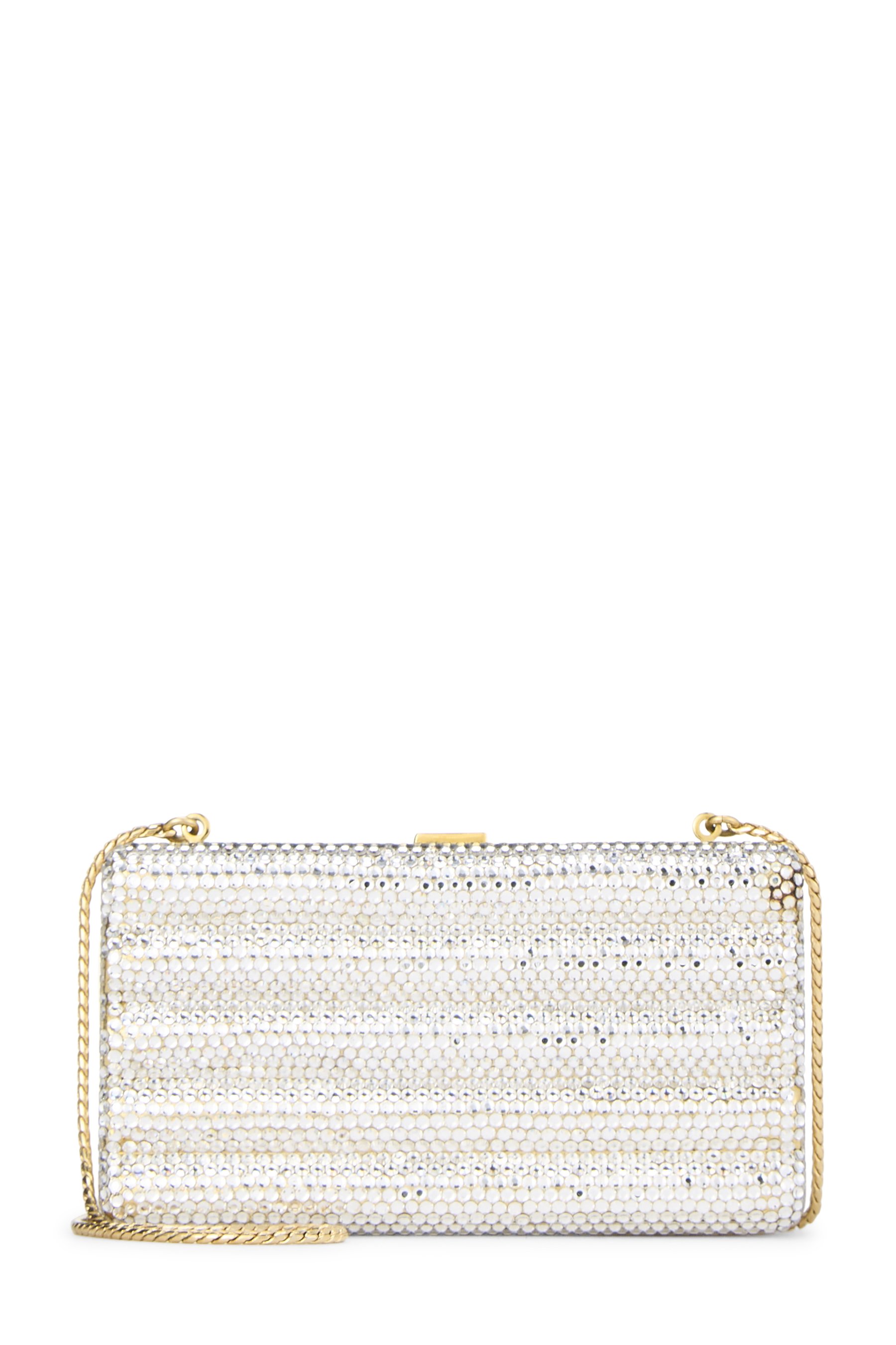 Judith Leiber Gold Crystal Embellished Minaudière Small