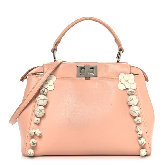 Fendi Nappa Rosebud Mini Peekaboo Iconic Satchel Baby Pink