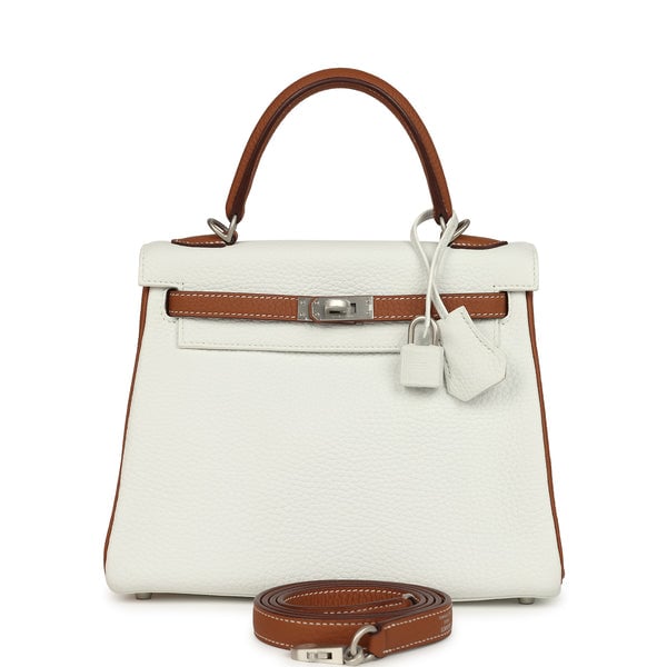 Hermes Hermes Special Order (HSS) Kelly Retourne 25 White and Gold Clemence Brushed Palladium Hardware