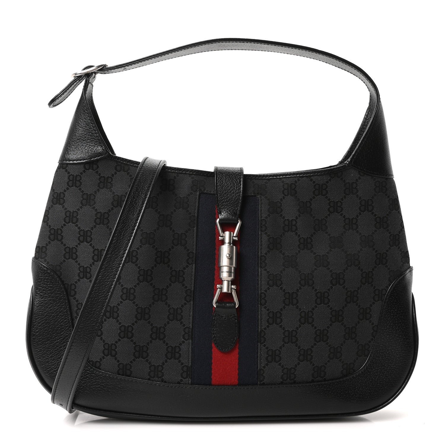 Gucci X BALENCIAGA Supreme Monogram Calfskin Web Medium Jackie 1961 Hobo Black
