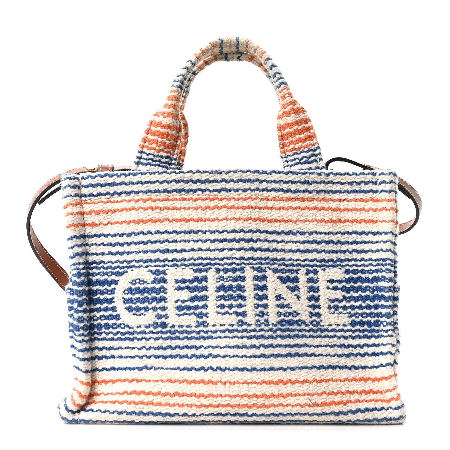 Celine Canvas Calfskin Striped Triomphe Small Cabas Thais Multicolor