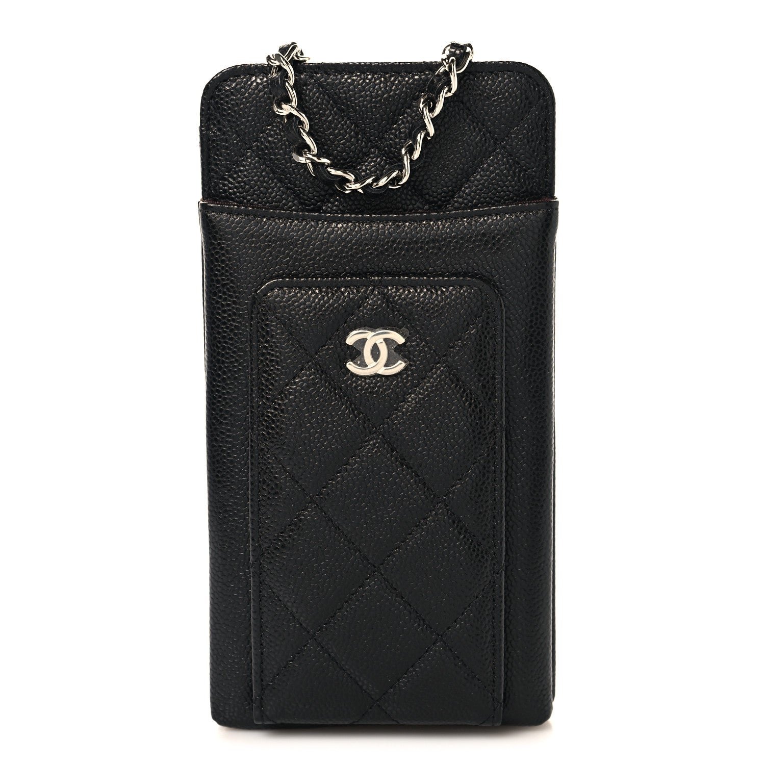 Chanel Caviar Quilted Zip Phone Case Black