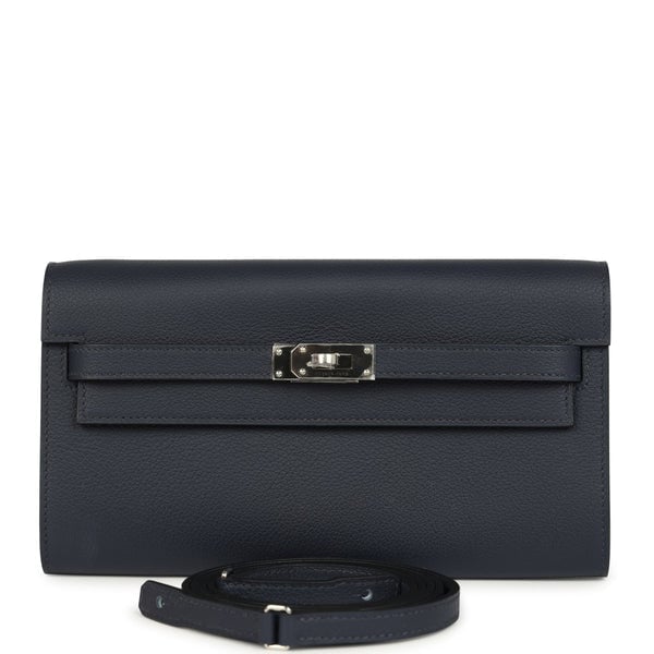 Hermes Hermes Kelly Wallet To Go Bleu Nuit Evercolor Palladium Hardware