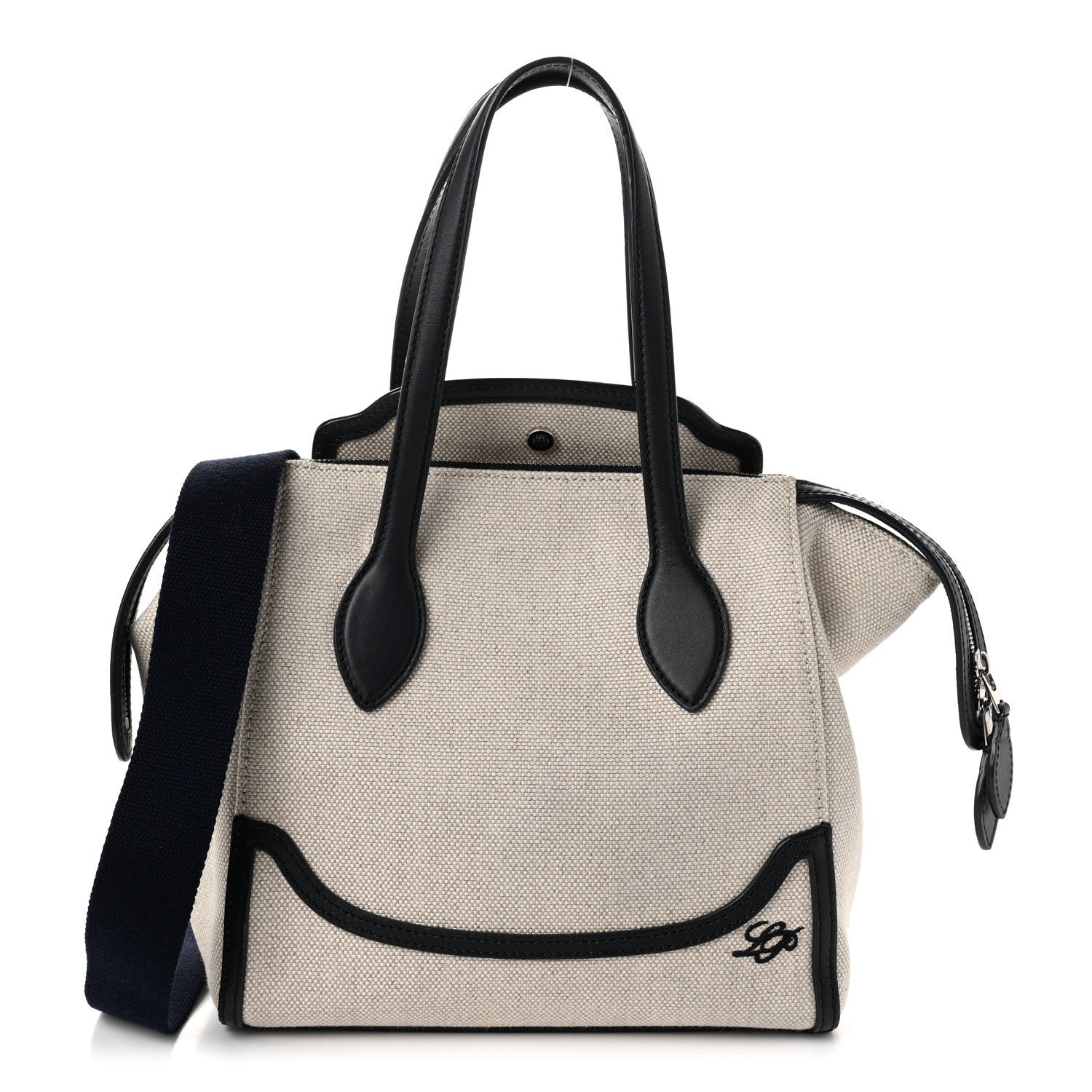 Loro Piana Loro Piana Calfskin Cotton Linen Micro Sesia Happy Day Bag Natural Black