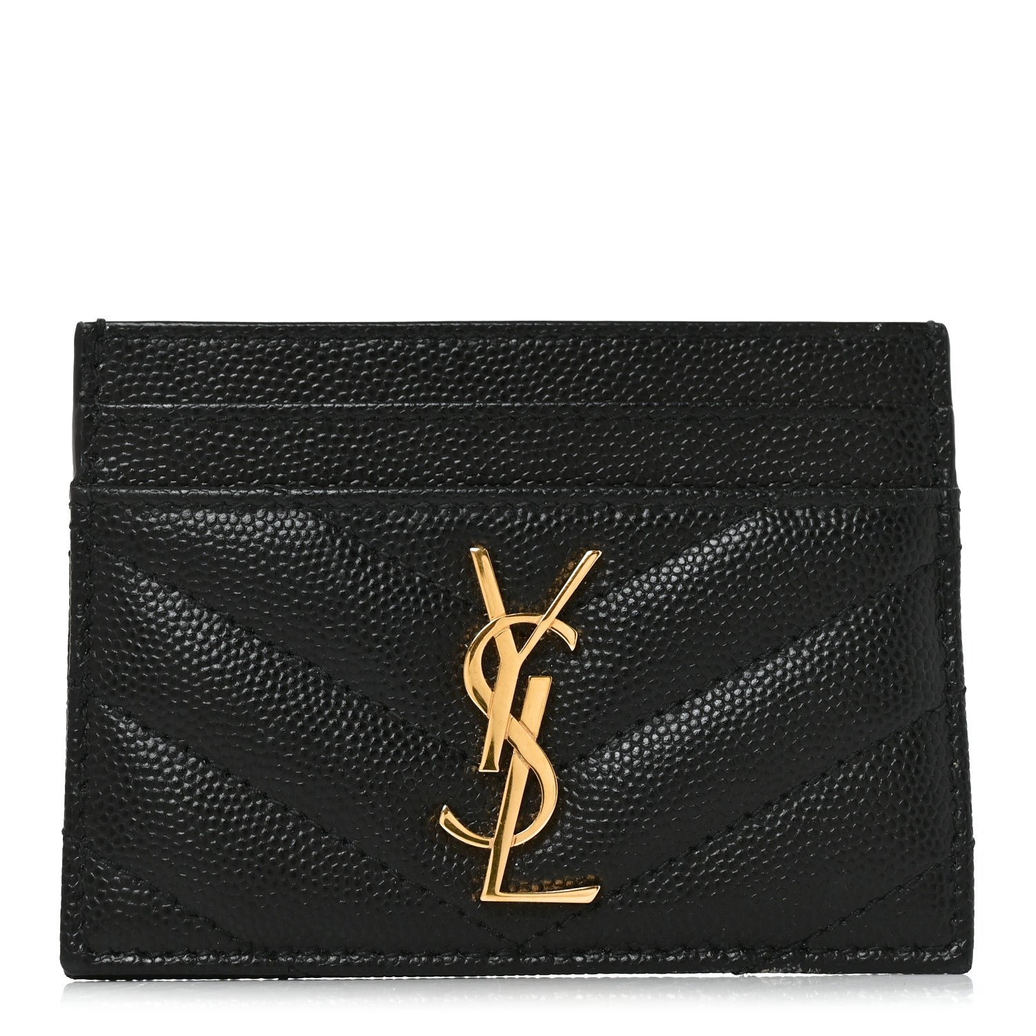 Saint Laurent Grain De Poudre Matelasse Chevron Monogram Credit Card Case Black