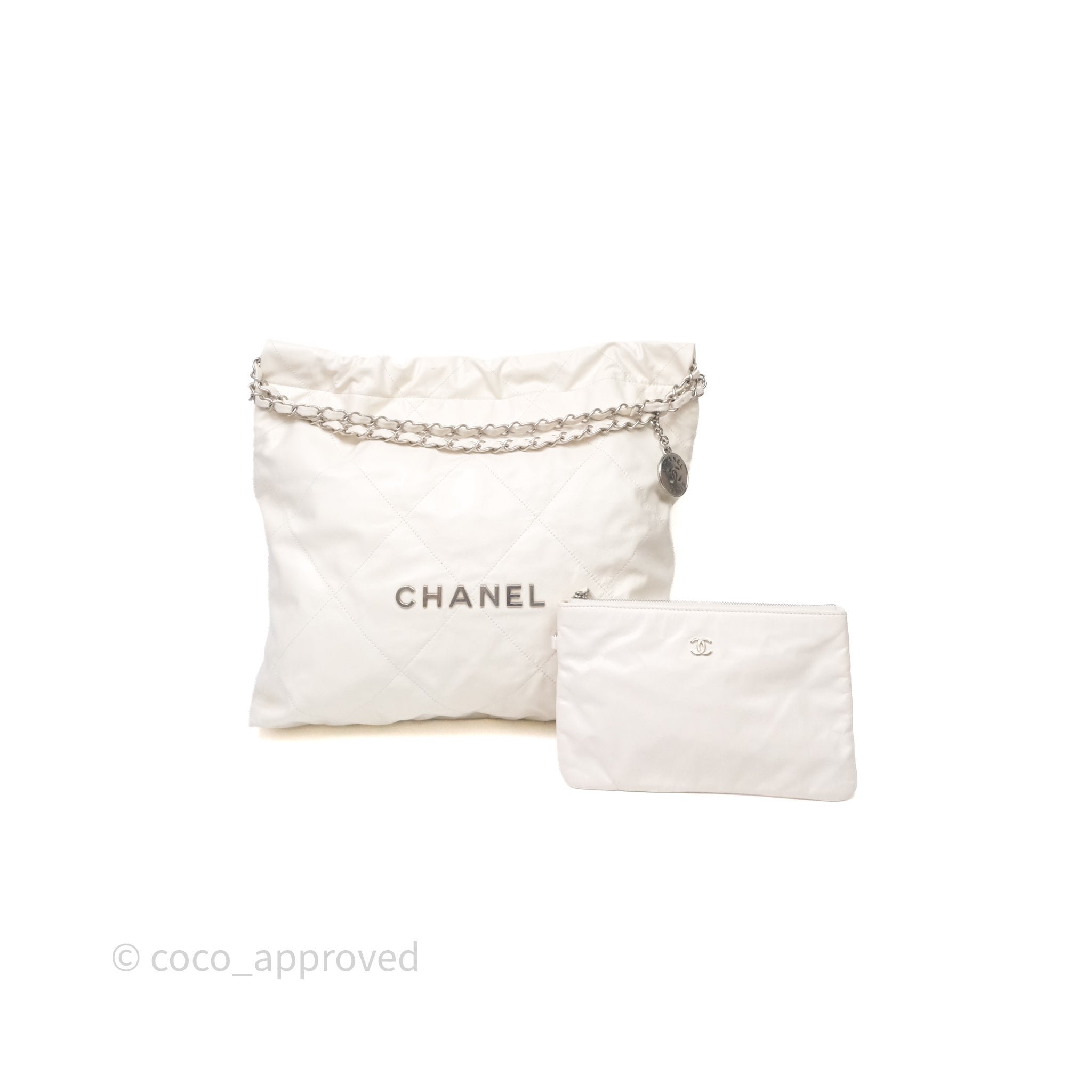 Chanel 22 Medium White Calfskin Bag Sliver Hardware